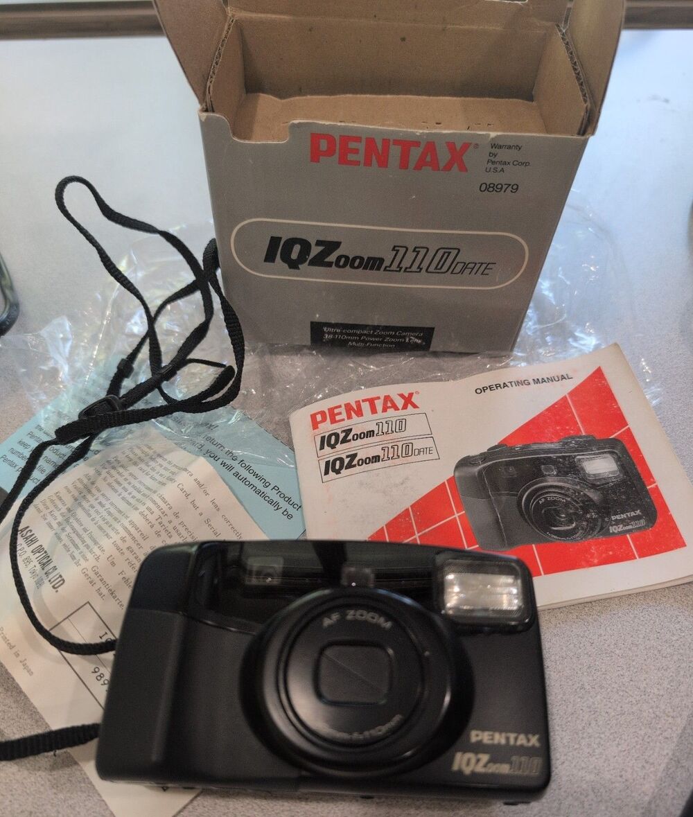 Pentax IQZoom 110 Point and Shoot 35mm Film Camera, Manual, Box Complete - Works